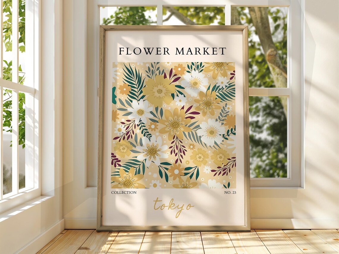 Flower Market Tokyo Golden Blossom Garden Botanical Art Poster