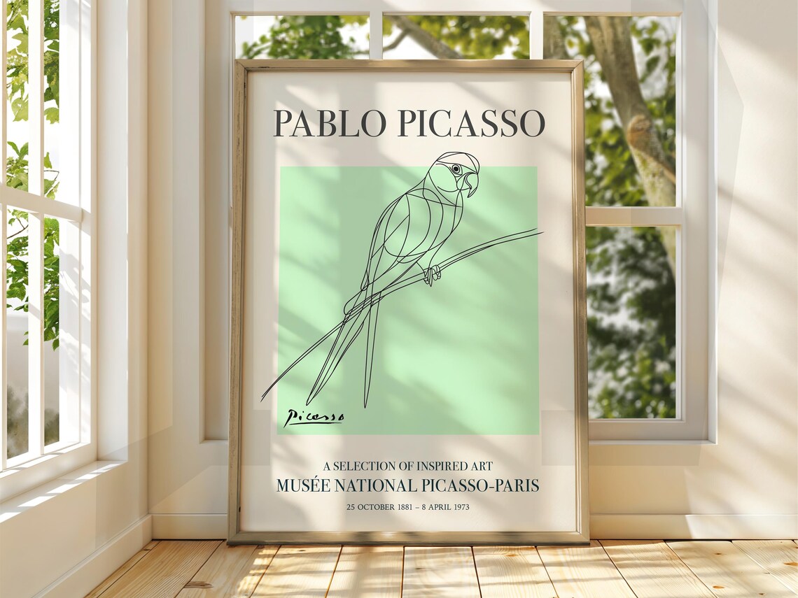 Pablo Picasso Mint Parrot Line Art Gallery Museum Exhibition Poster