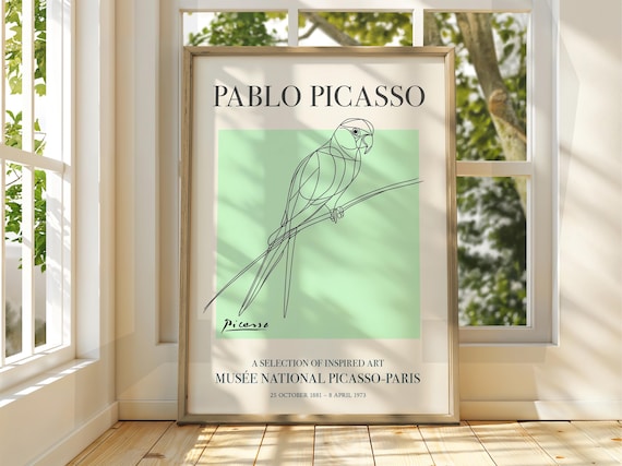 Pablo Picasso Mint Parrot Line Art Gallery Museum Exhibition Poster