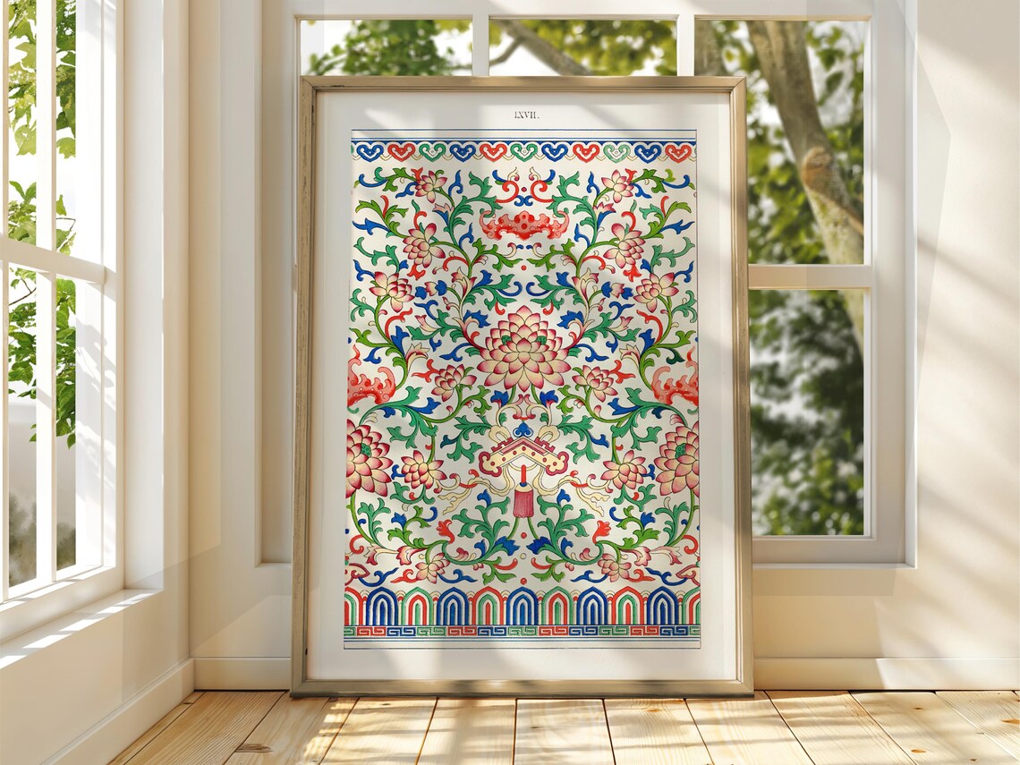 Floral Ornament Vintage Pattern Plate LXVII White Border Poster