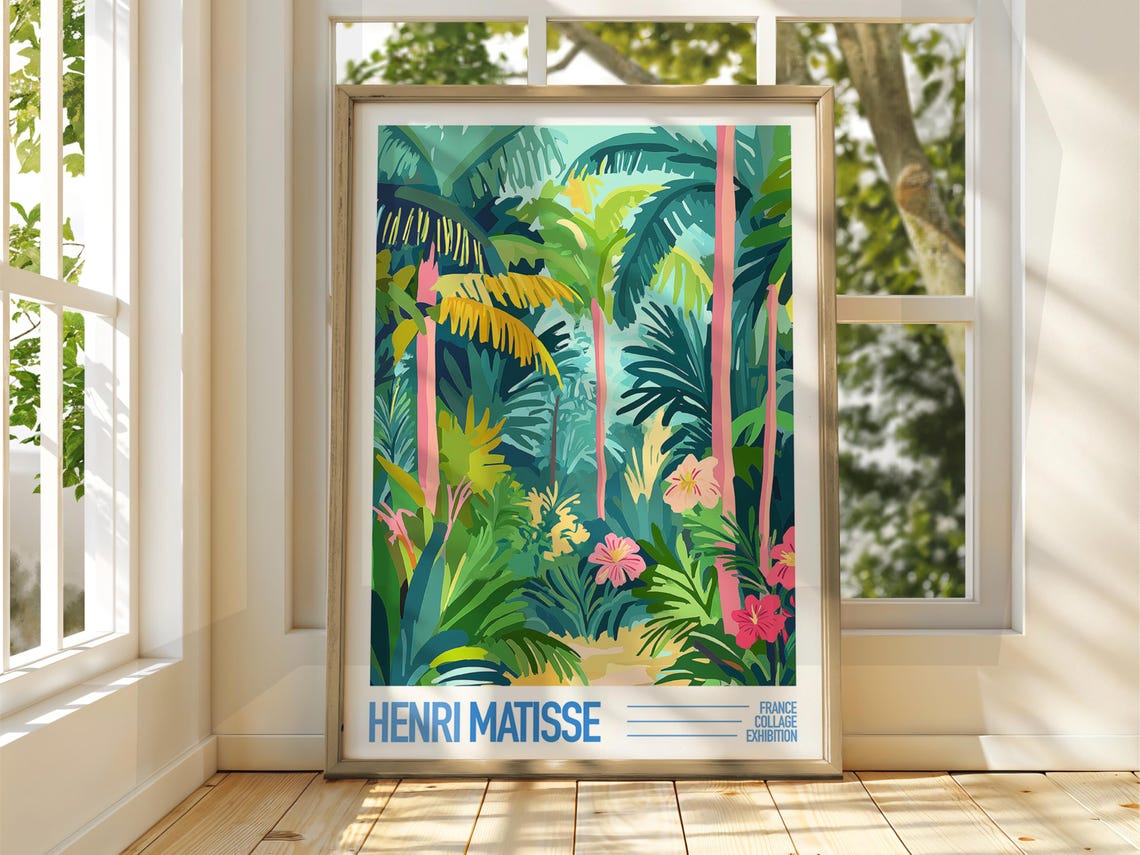 Henri Matisse Style Lush Tropical Jungle Flowers Exhibition Poster Art