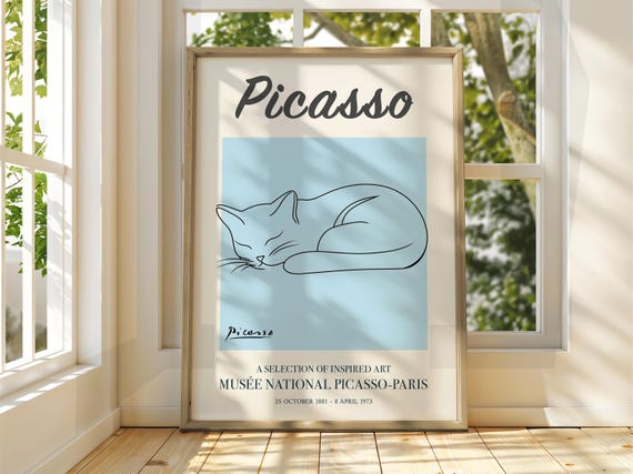 Pablo Picasso Art Exhibition Print Line Classic Poster Gallery Home Decor Cat
