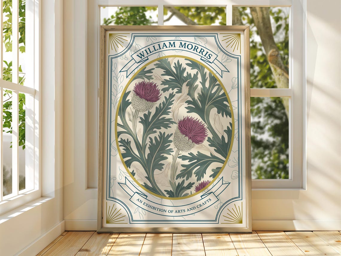 William Morris Style Botanical Vine Yellow Blossom Exhibition Poster
