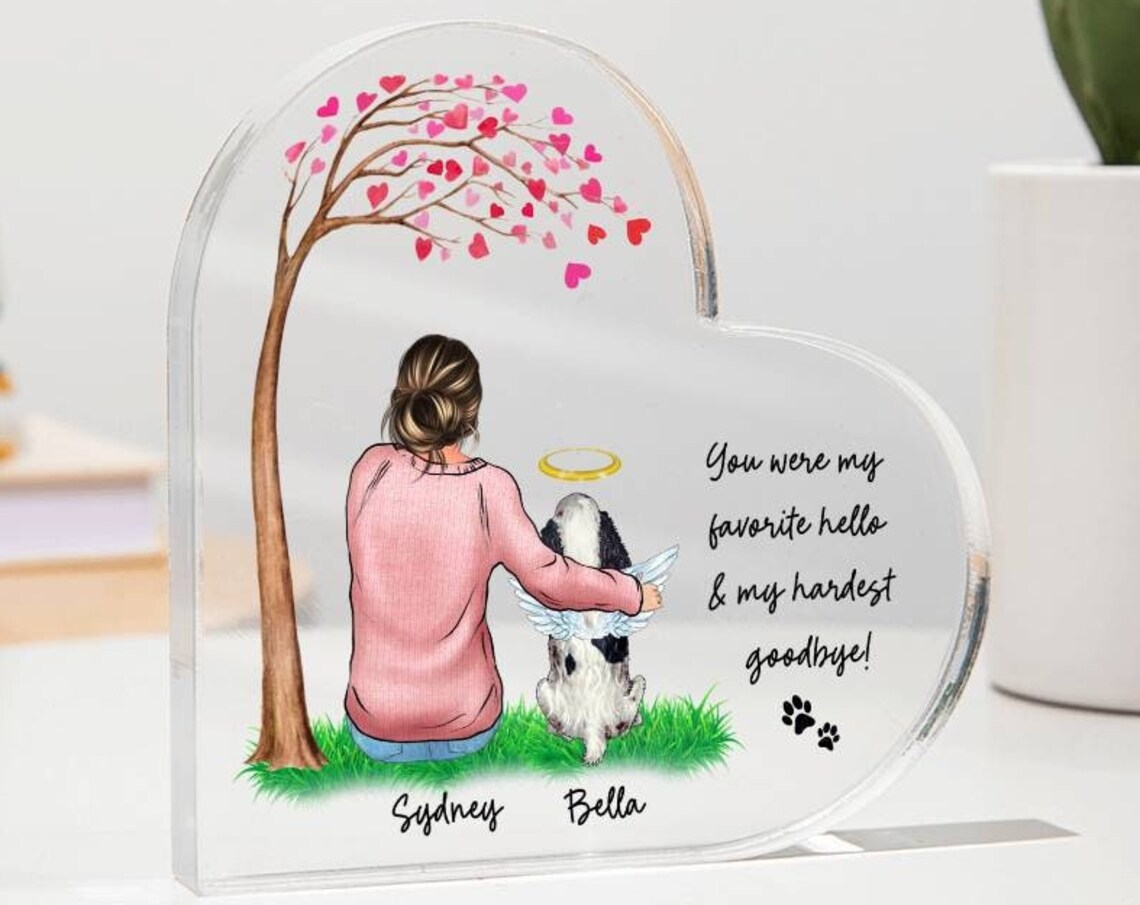 Personalized Pet Memorial Angel Dog Acrylic Heart Keepsake Poster
