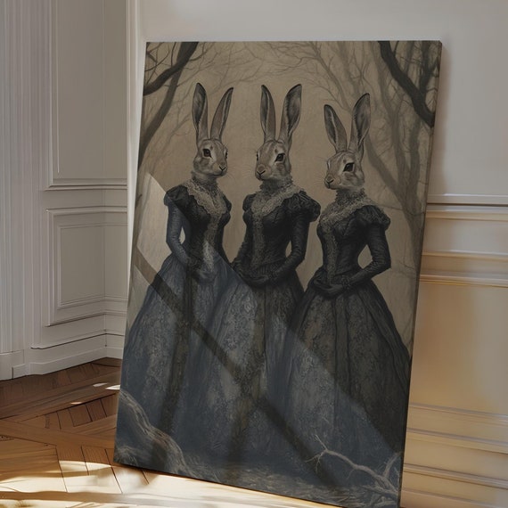Gothic Rabbit Portraits Wall Art Victorian Style Animal Painting For Unique Home Dcor