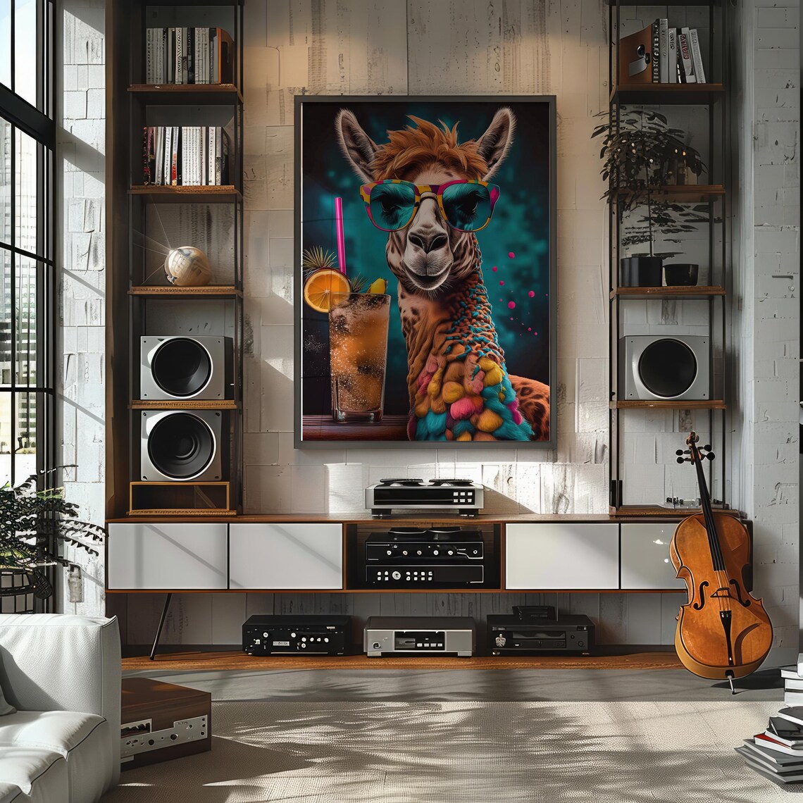 Funky Llama Retro Pop Art Poster, Quirky Neon Animal - Image 2