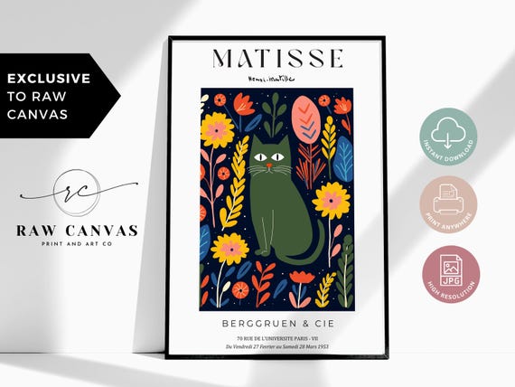 Matisse Cat Boho Floral Folk Art Poster