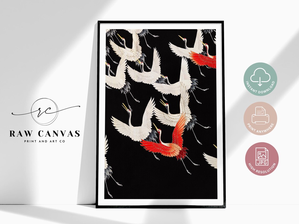 Japanese Flying Cranes - Vintage Kimono Print