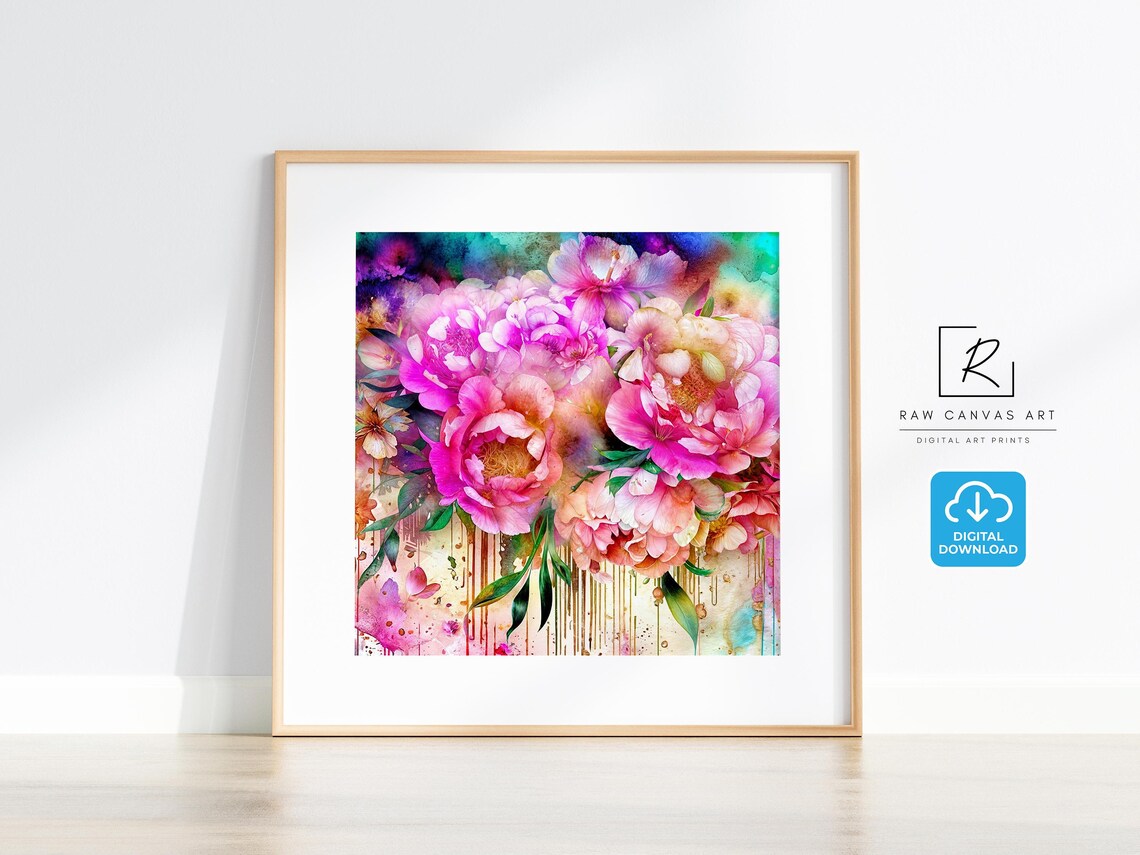 Grunge Peony Print, Abstract Floral Decor