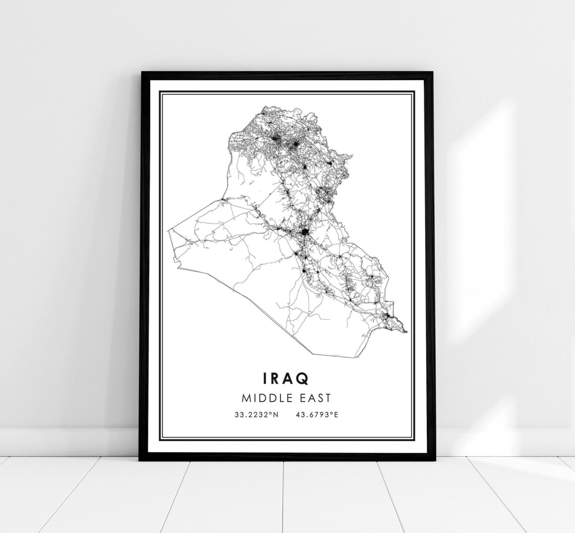 Iraq Map Poster Print, Middle East Road Map
