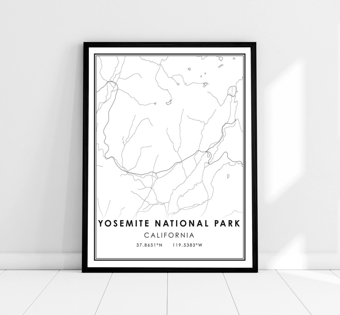 Yosemite National Park California Minimalist Street Map Travel Poster