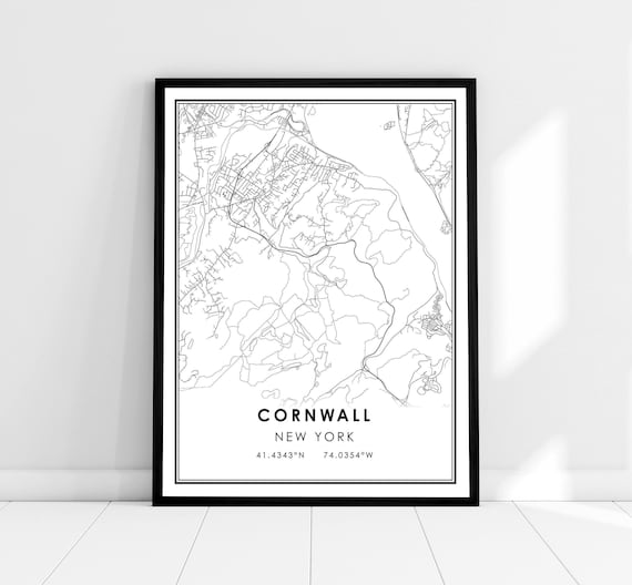 Cornwall New York Monochrome Minimalist Street Map Art Poster