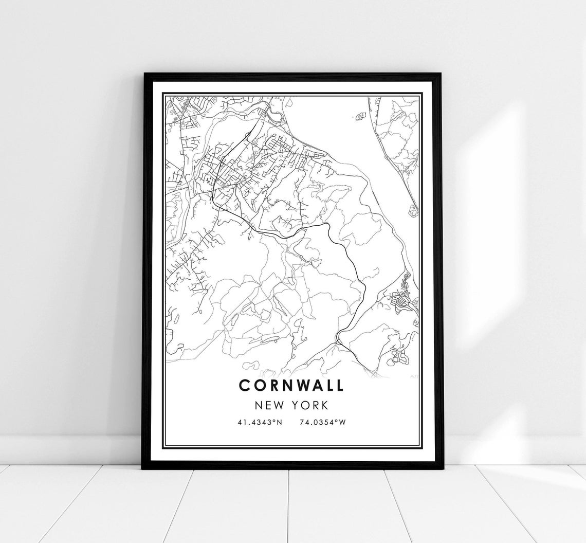 Cornwall New York Monochrome Minimalist Street Map Art Poster