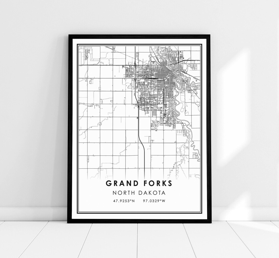Grand Forks North Dakota Map Print, City Travel Poster