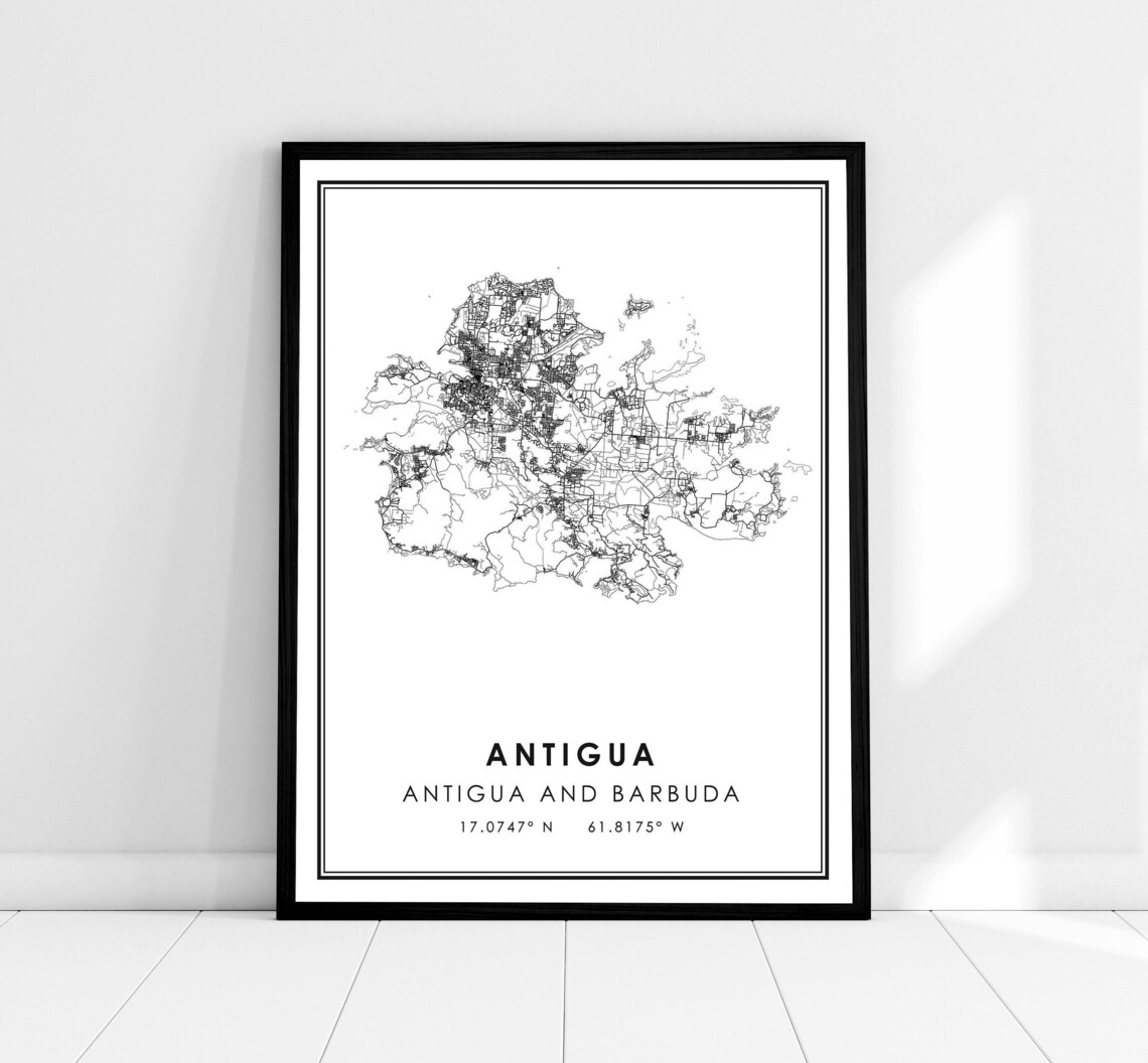 Antigua Map Print, Barbuda City Travel Poster