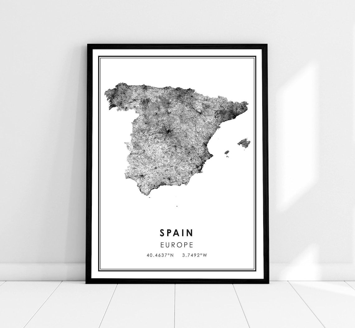 Spain Map Poster, Travel and Place Decor