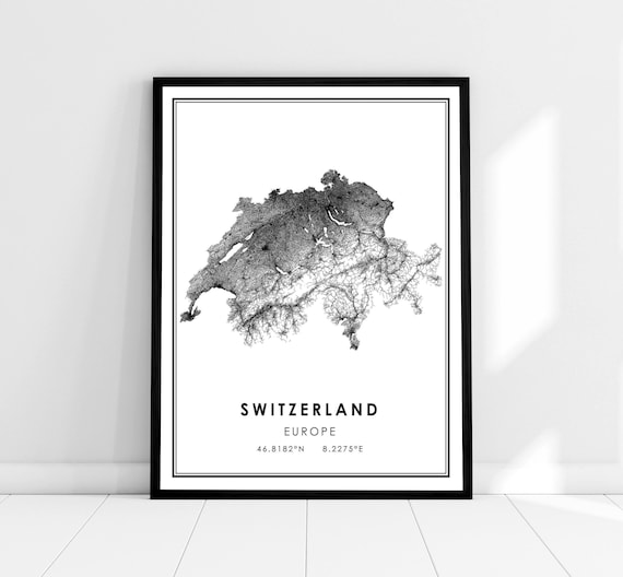 Switzerland Map Travel Poster, Map Print