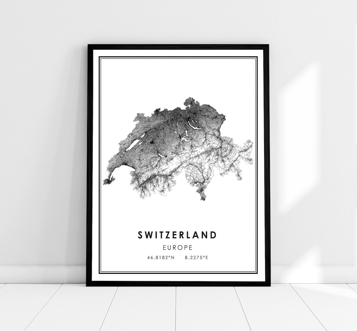 Switzerland Map Travel Poster, Map Print