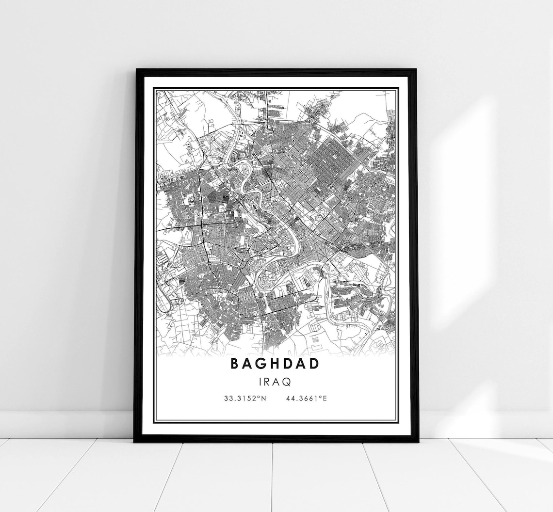 Baghdad Map Print Poster, Iraq City Travel Poster
