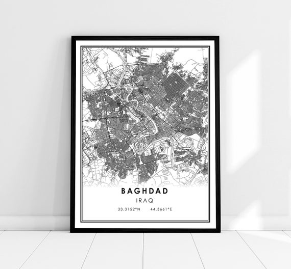 Baghdad Map Print Poster, Iraq City Travel Poster