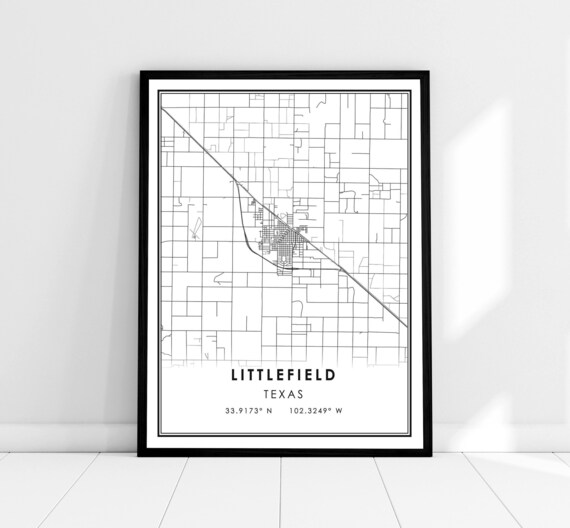 Littlefield Texas City Street Map Coordinates Minimalist Print
