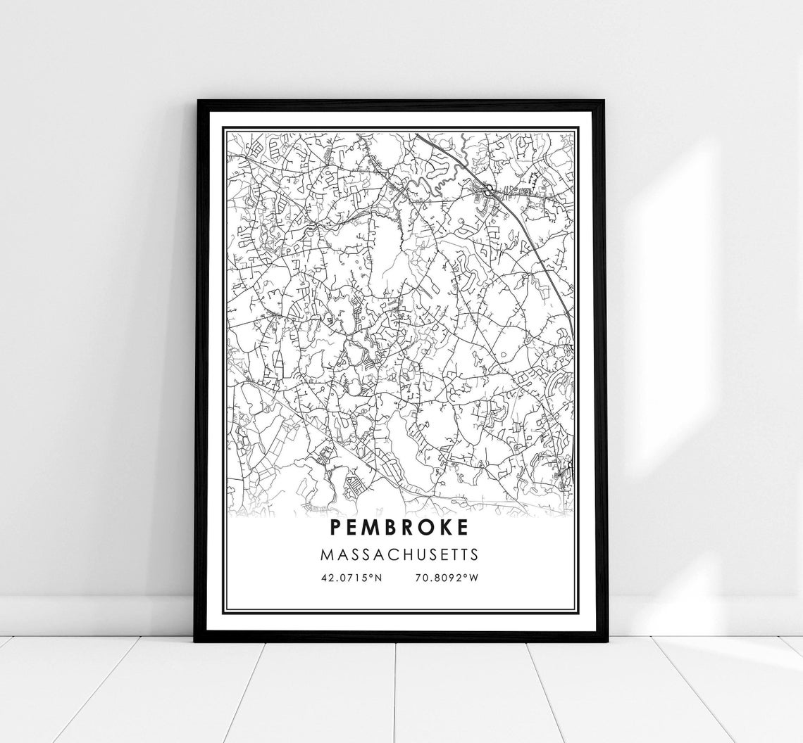 Pembroke Massachusetts City Street Map Minimalist Art Print Gift