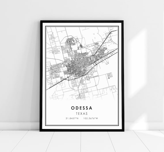 Odessa Texas Minimalist Black and White Street Map Travel Poster