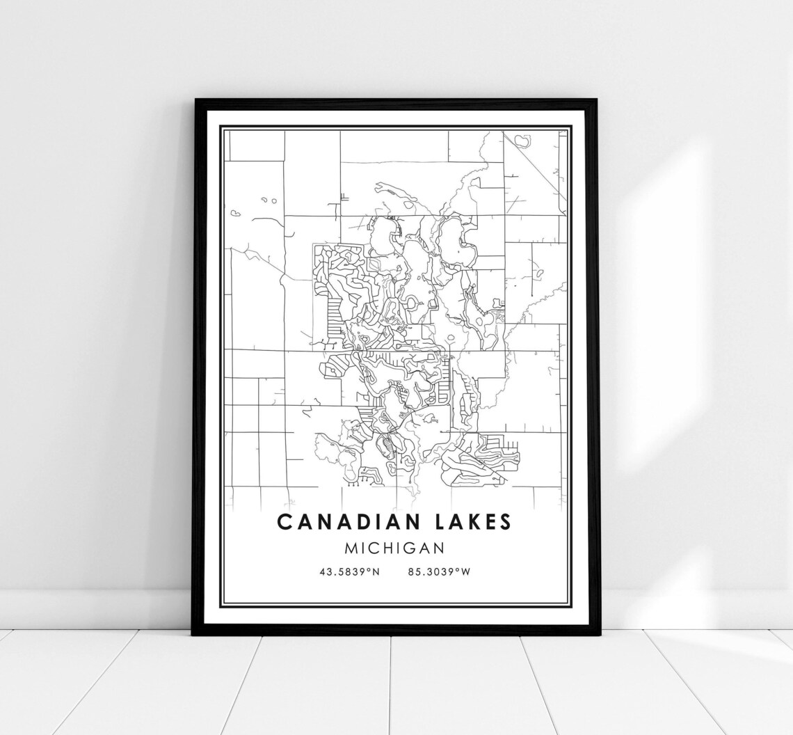 Canadian Lakes Map Print Poster, Michigan City