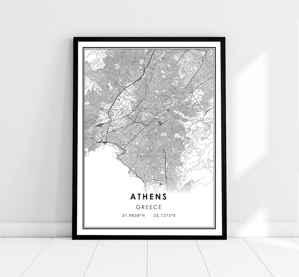 Athens Map Print Poster, Greece City Travel Poster