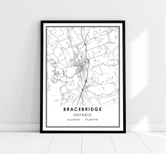 Bracebridge Map Print, Ontario City Travel Poster