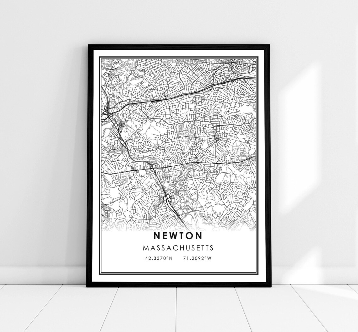 Newton Map Poster, Massachusetts City Travel Print