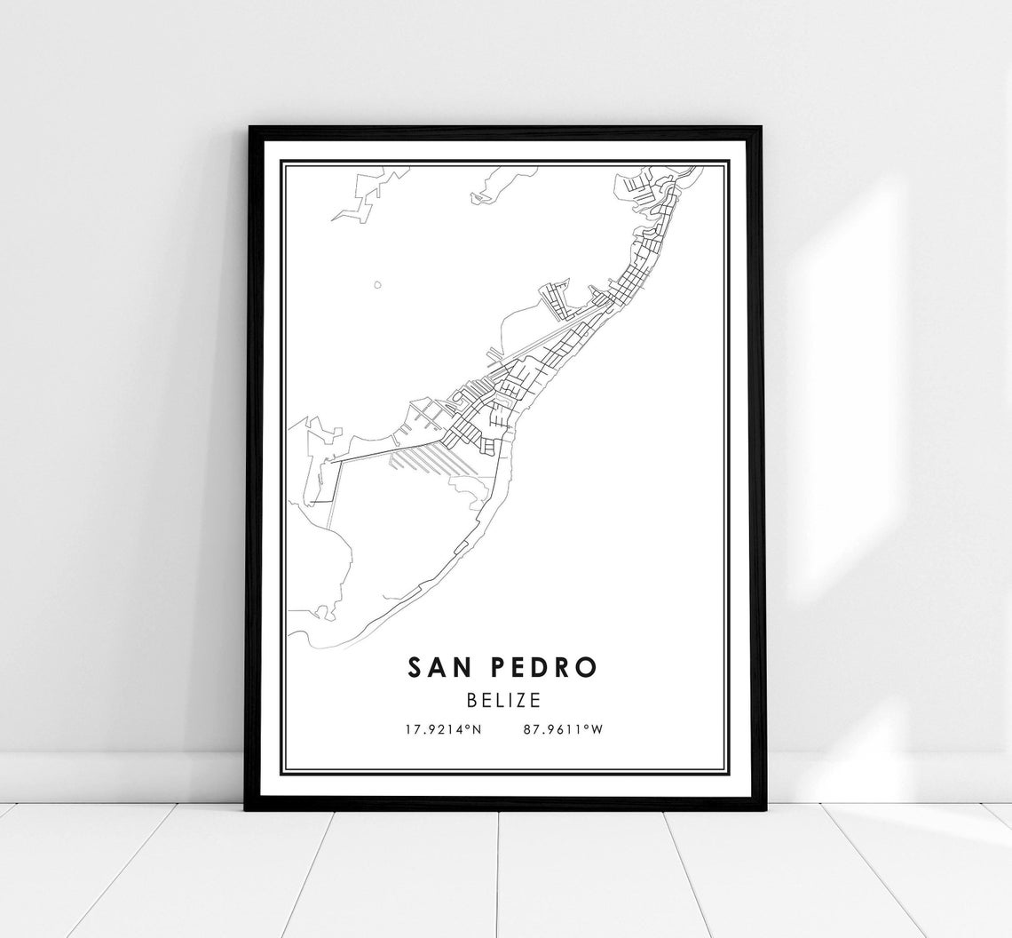 San Pedro Belize Minimalist Line Map Coordinates City Poster