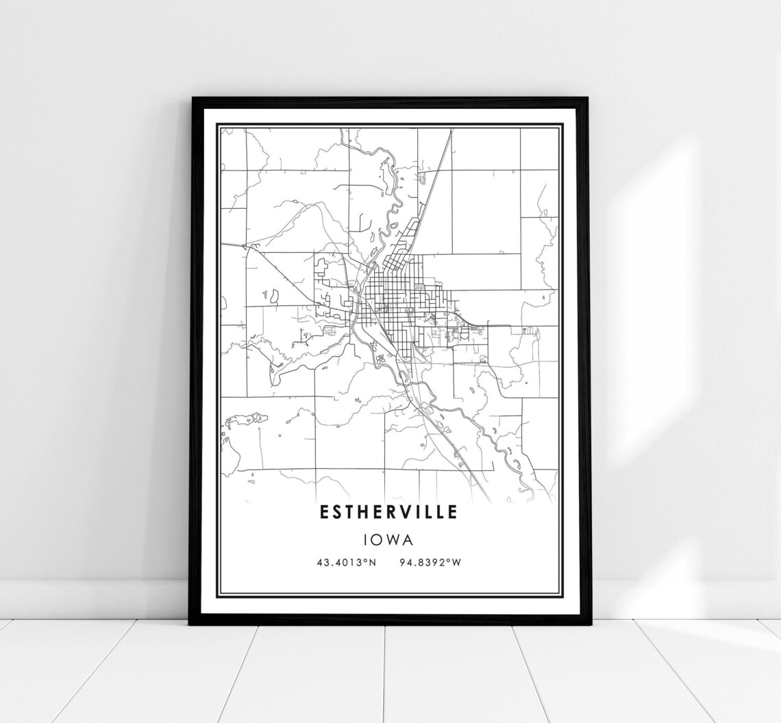 Estherville Iowa Minimalist City Map Coordinates Custom Art Poster