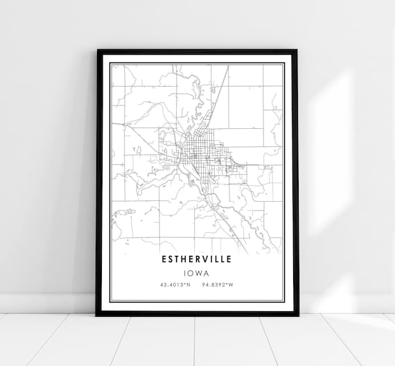 Estherville Iowa Minimalist City Map Coordinates Custom Art Poster