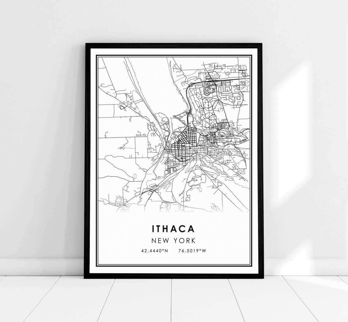 Ithaca New York Map Poster, Travel Wall Art