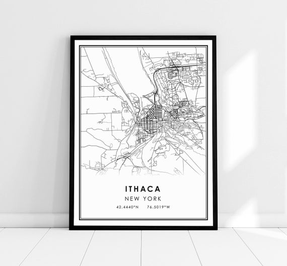 Ithaca New York Map Poster, Travel Wall Art
