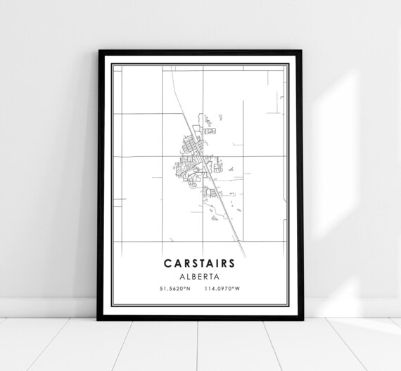 Carstairs Alberta City Street Map Minimalist Black Line Wall Art