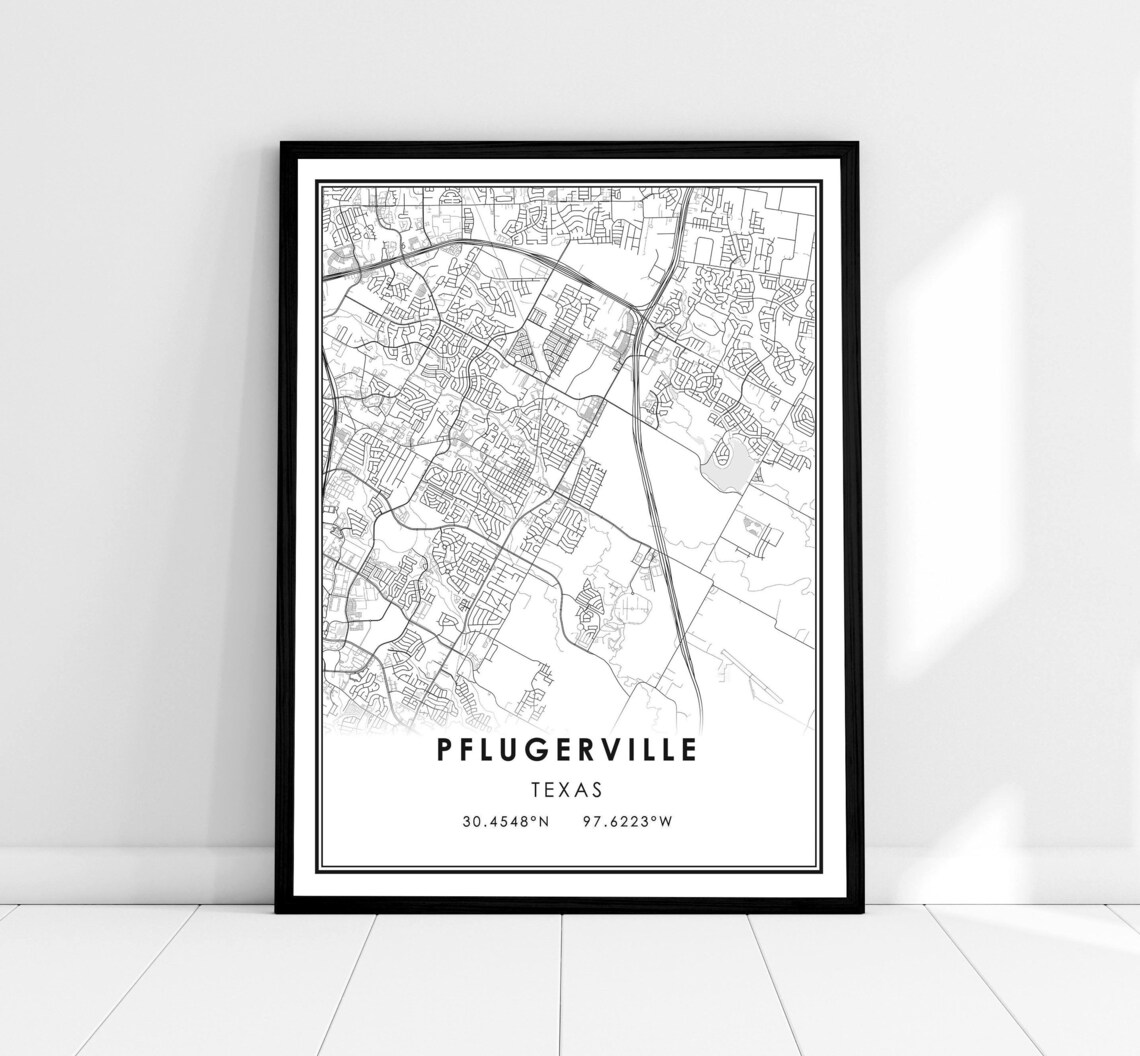 Pflugerville Texas City Street Map Coordinates Modern Black and White Poster
