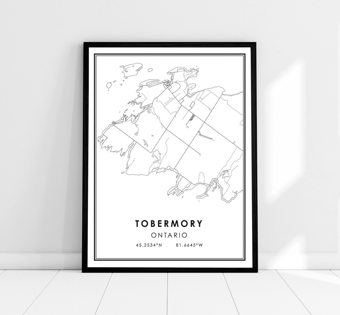 Tobermory Ontario Minimalist Coastal Town Map Line Art Poster