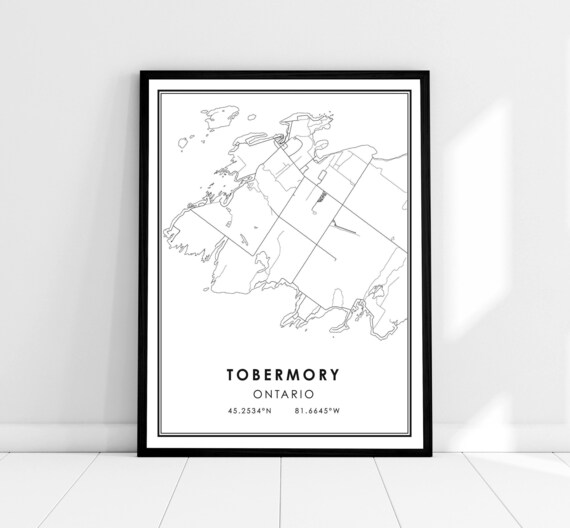 Tobermory Ontario Minimalist Coastal Town Map Line Art Poster