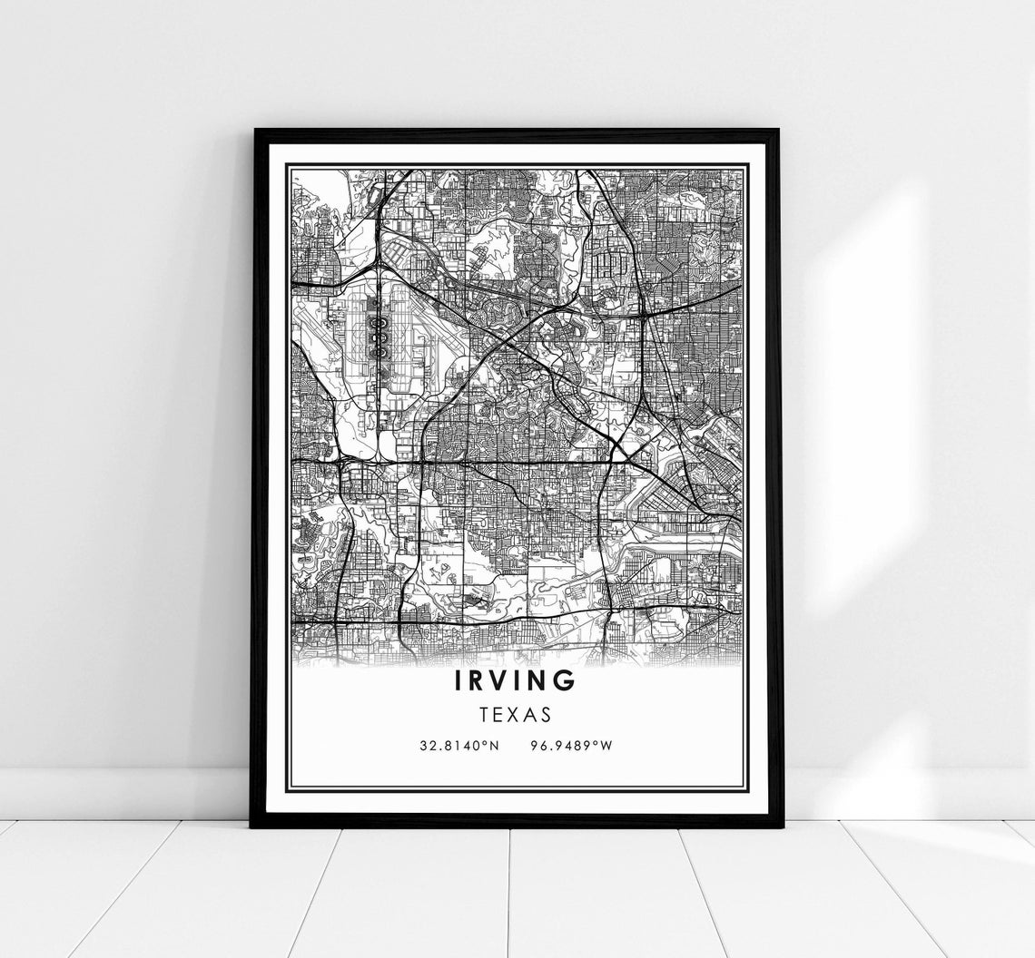 Irving Texas Minimalist Street Map Line Art Home Decor Poster