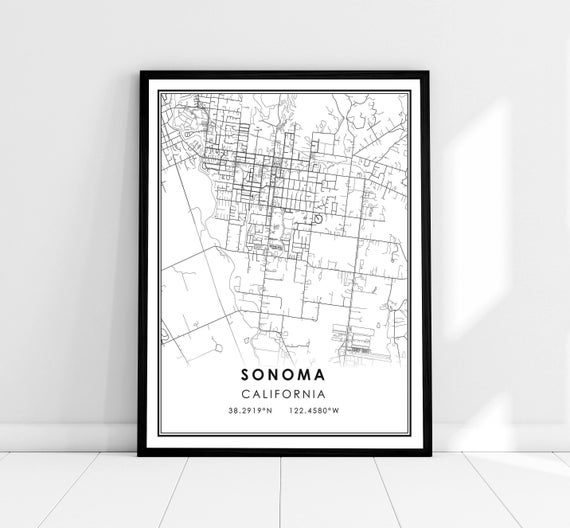 Sonoma Map Poster, Travel Wall Art Print