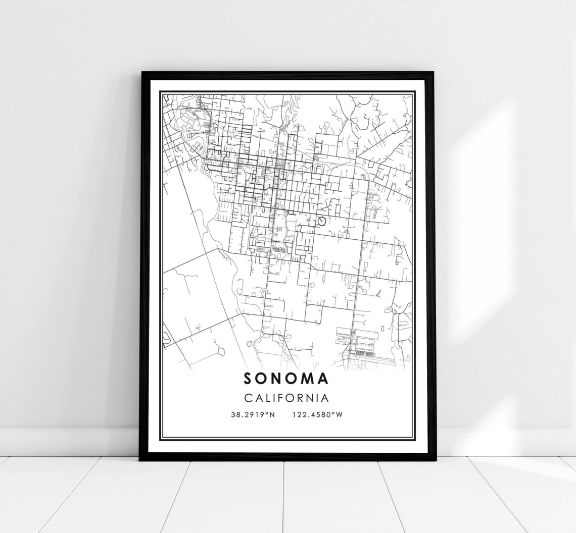Sonoma Map Poster, Travel Wall Art Print