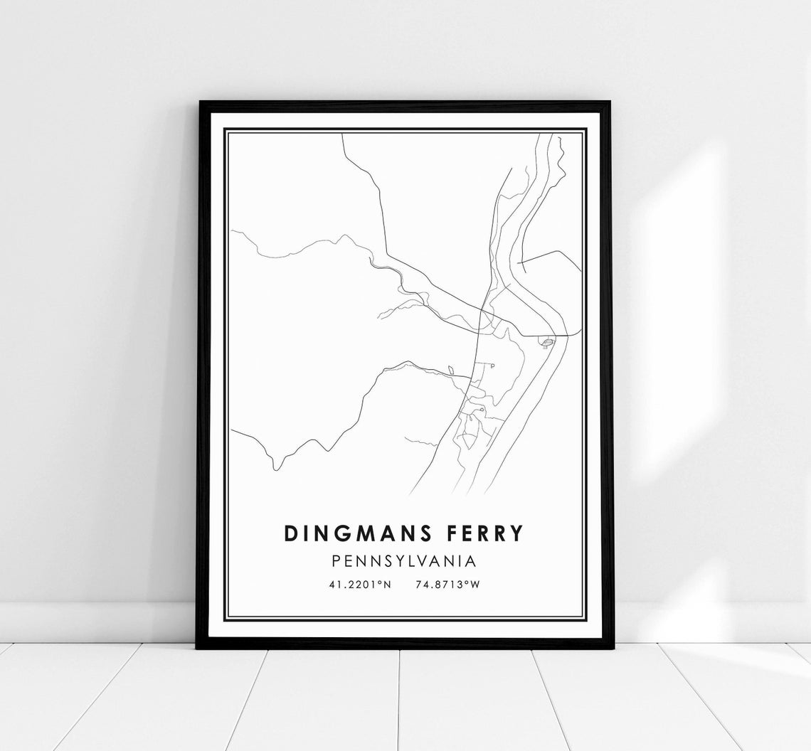 Dingmans Ferry Pennsylvania Minimalist Town Map Line Art Poster