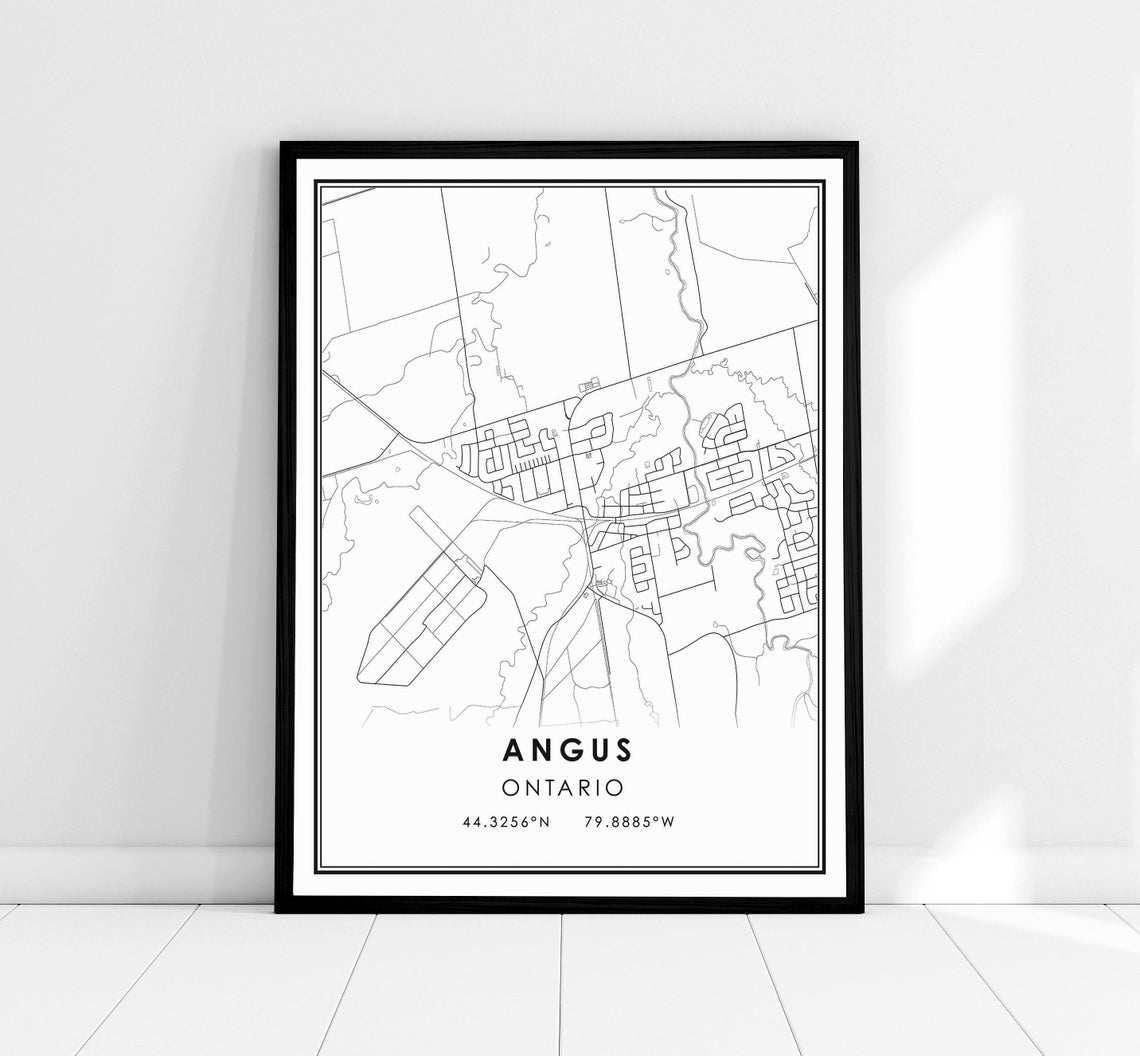 Angus Ontario Canada Detailed Minimalist City Street Map Print
