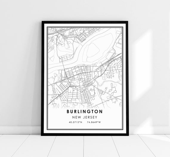 Burlington Map Print Poster Canvas New Jersey City Modern