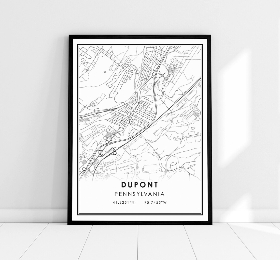 Dupont Pennsylvania Minimalist Black and White City Street Map Poster