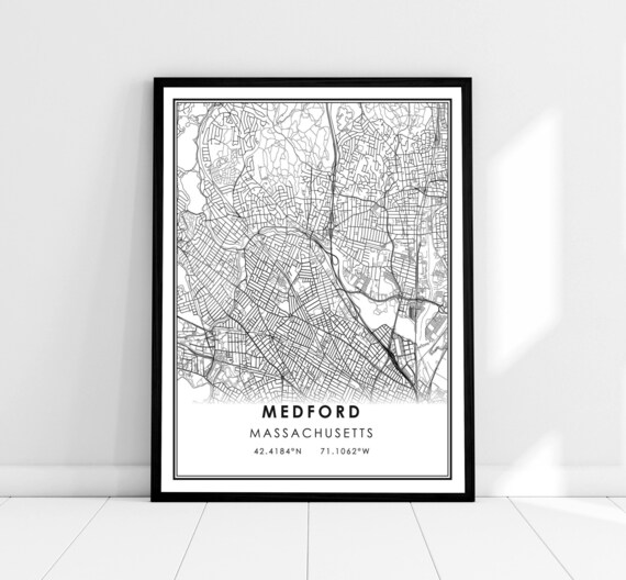 Medford Massachusetts Black and White City Street Map Poster