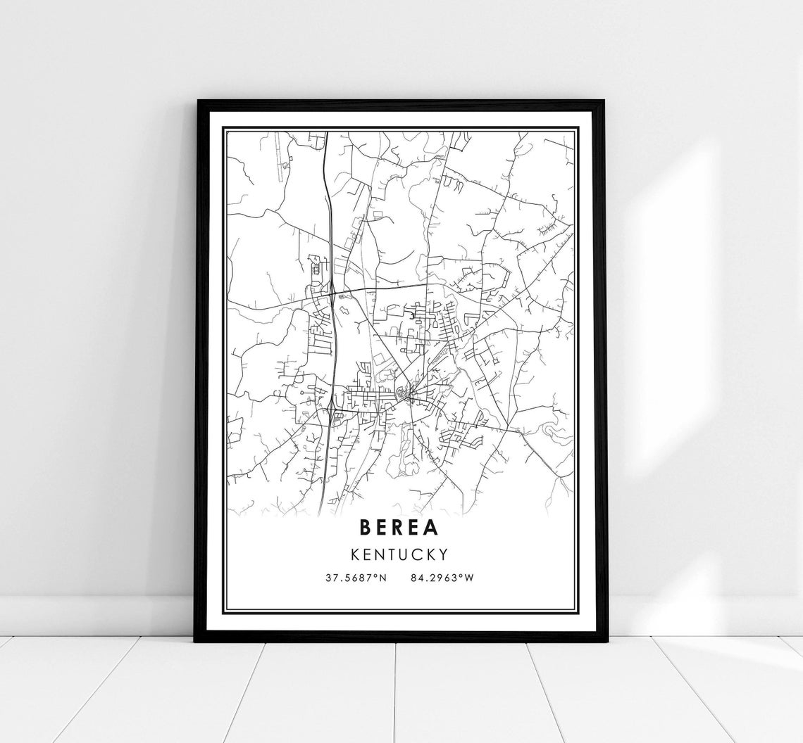 Berea Kentucky City Map Poster Minimalist Black White Coordinates Art