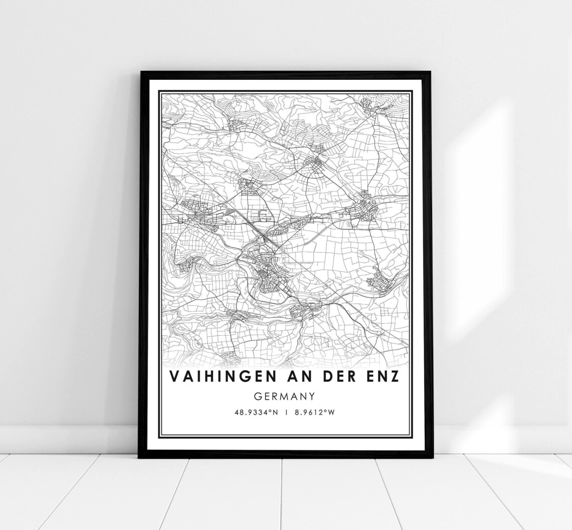 Vaihingen An Der Enz Germany Minimalist City Street Map Black White Poster